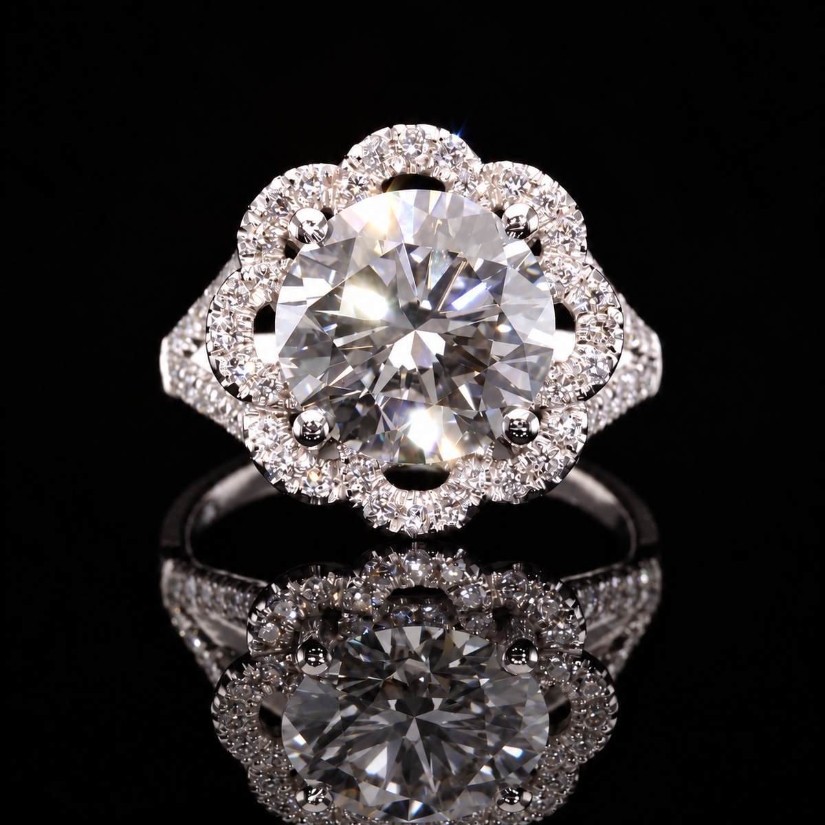 Round Diamond Floral Halo Ring