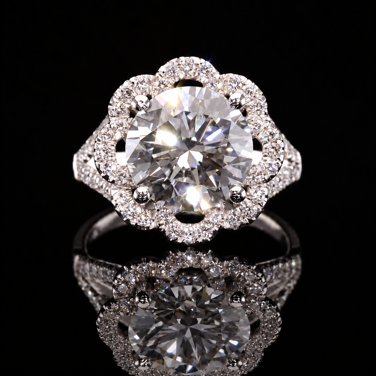 Round Diamond Floral Halo Ring