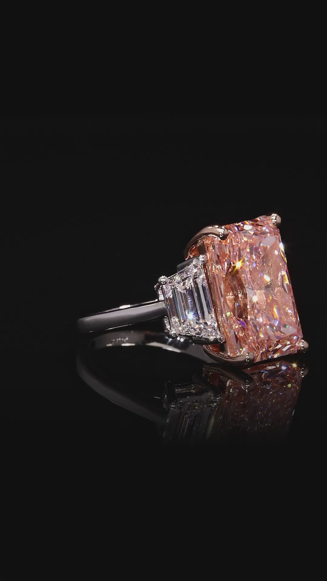 Pink Radiant Cut Diamond Three-Stone Ring Dan Mor Diamonds