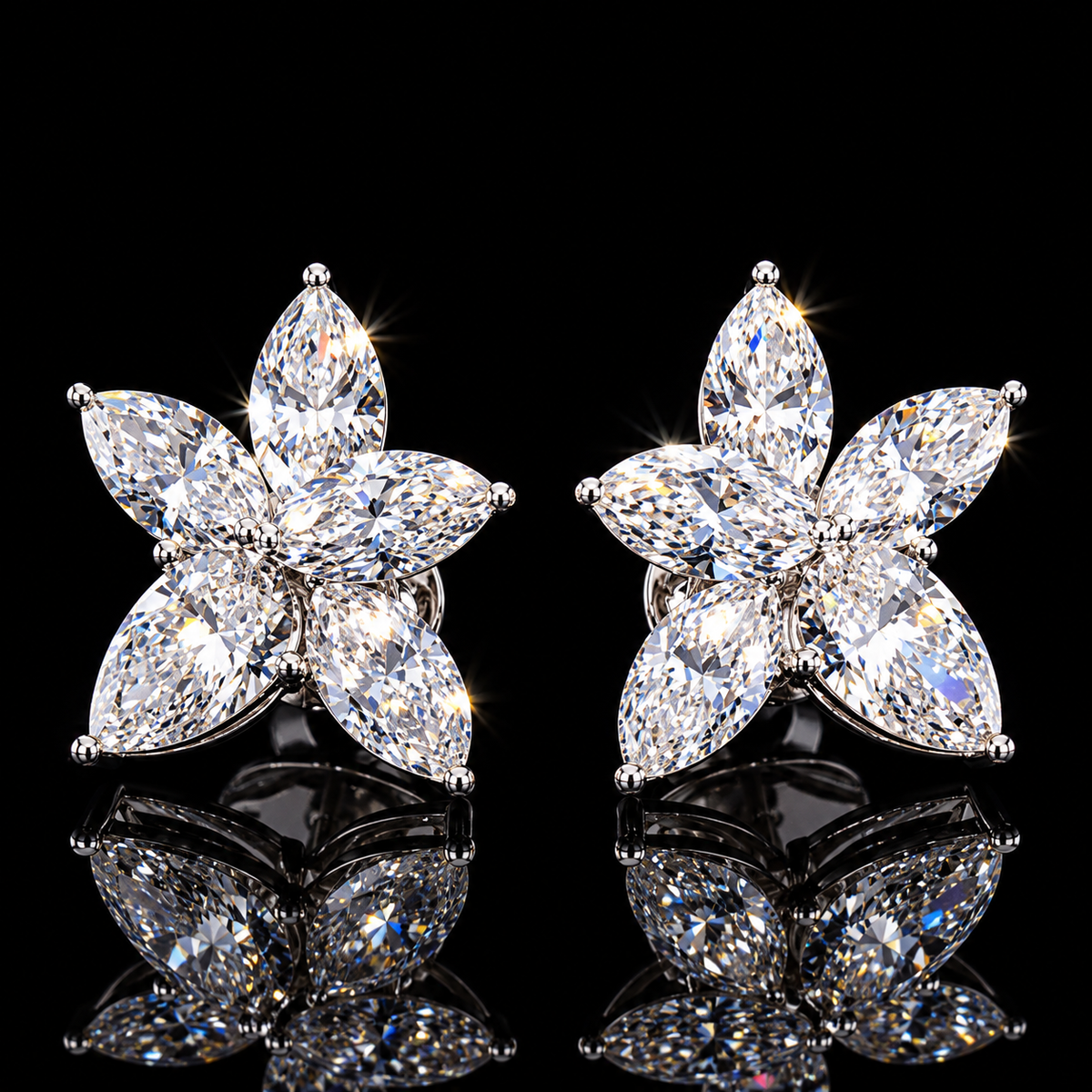 10.40 CT marquise diamond floral cluster earrings with five marquise diamonds in each earring