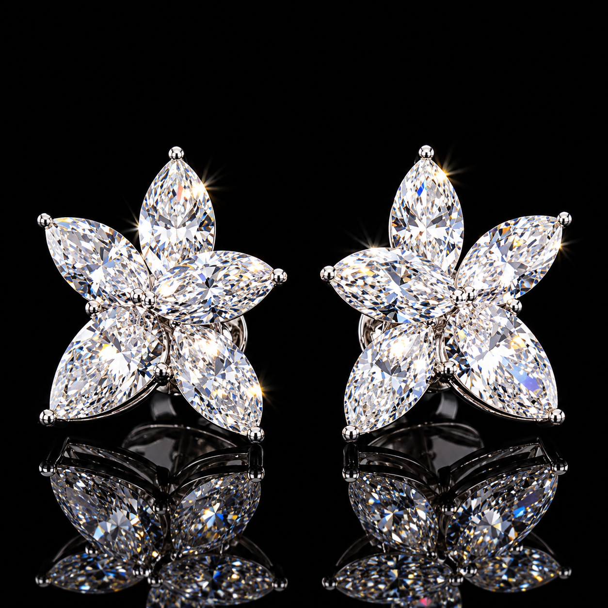 10.40 CT marquise diamond floral cluster earrings with five marquise diamonds in each earring