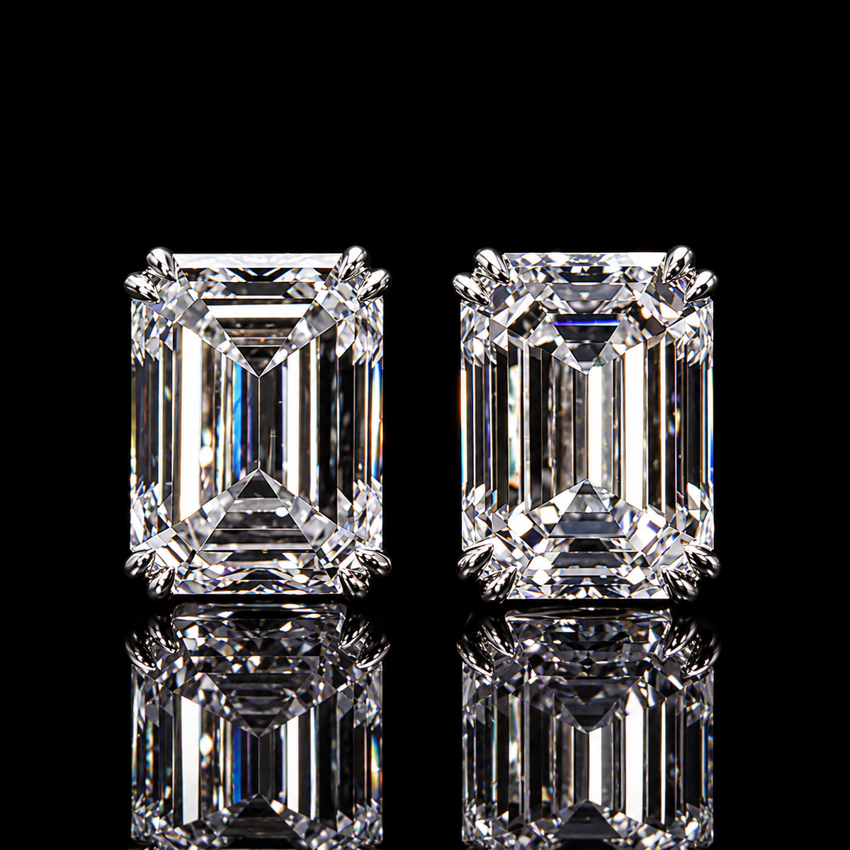 6.11 CT emerald cut diamond stud earrings in D color VS1-VS2 clarity by Dan Mor Diamonds