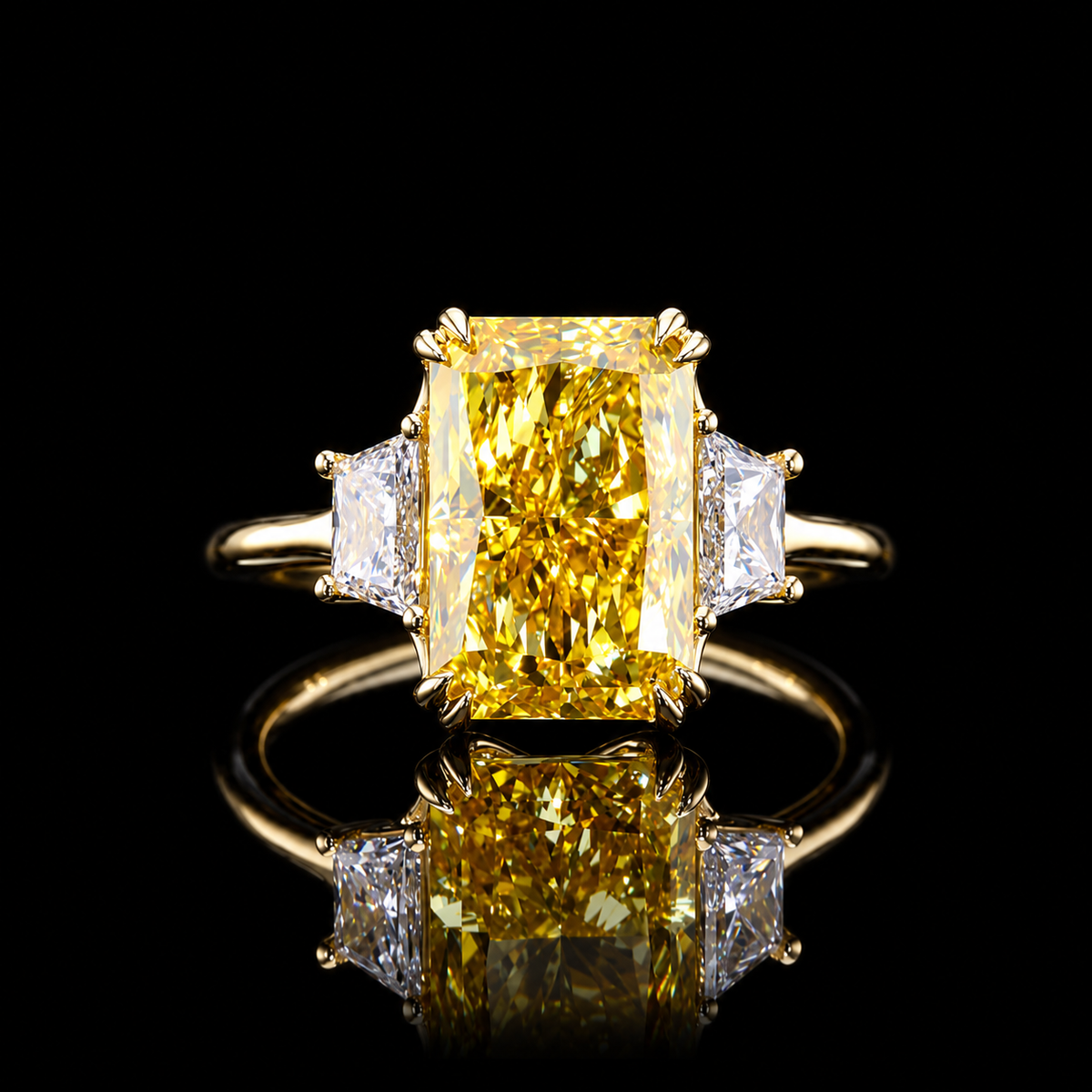Fancy Yellow Radiant Diamond Three-Stone Ring Dan Mor Diamonds