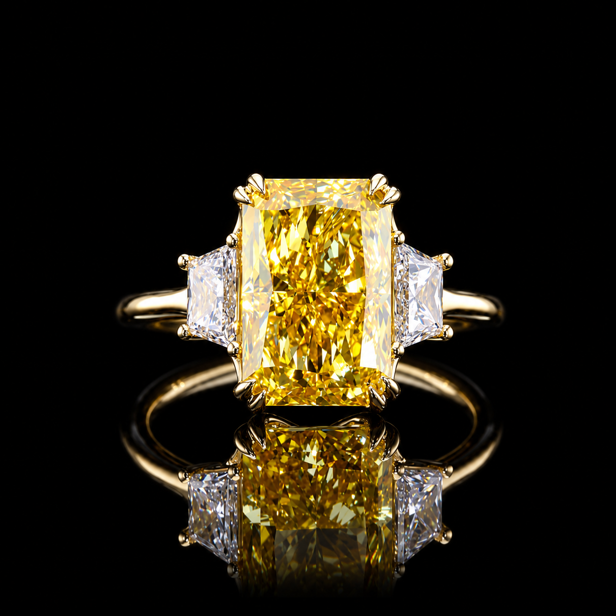 Fancy Yellow Radiant Diamond Three-Stone Ring Dan Mor Diamonds