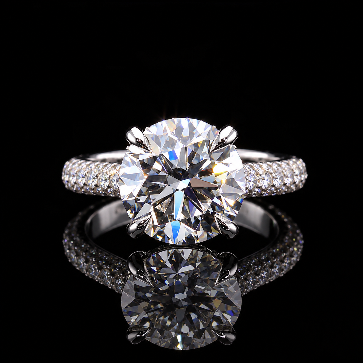 Round Diamond Double Pavé Solitaire Ring