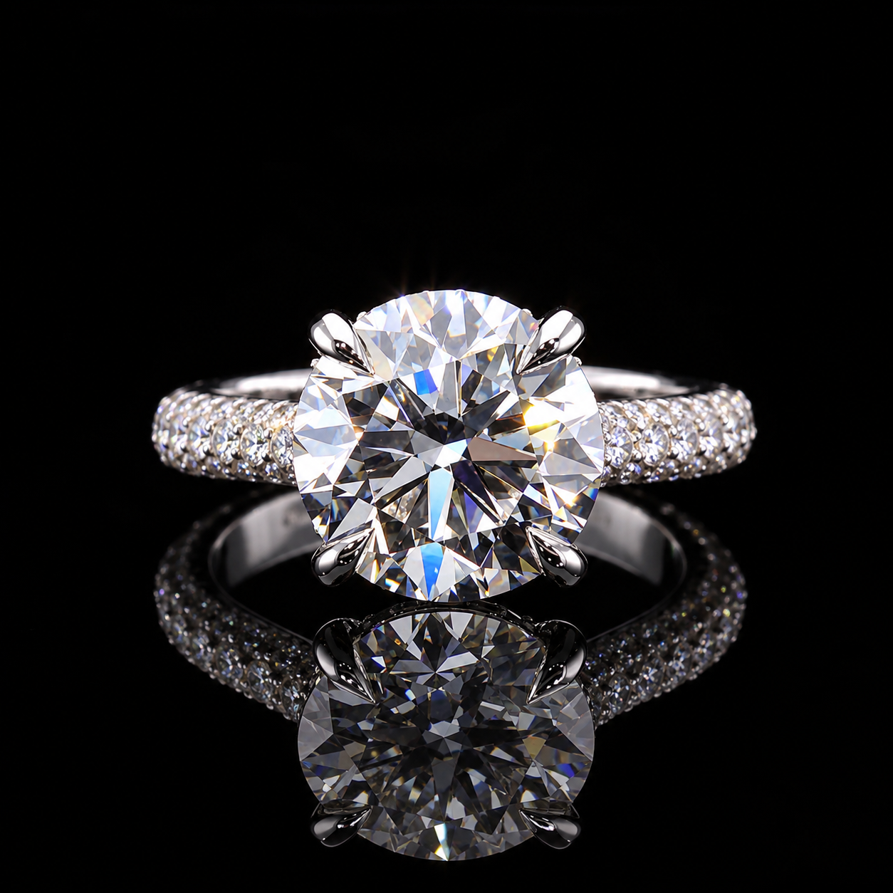Round Diamond Double Pavé Solitaire Ring