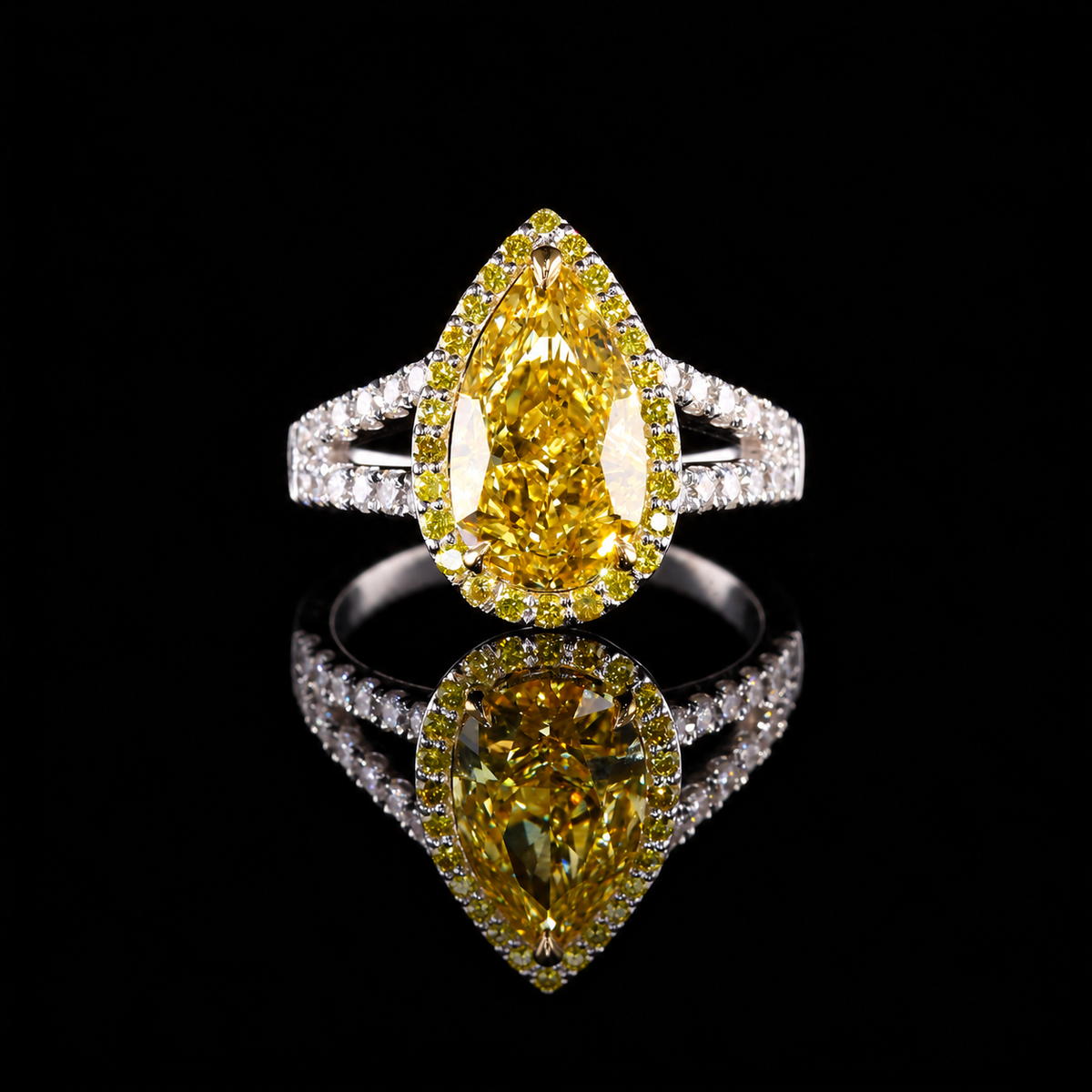 Yellow Pear Halo Diamond Ring