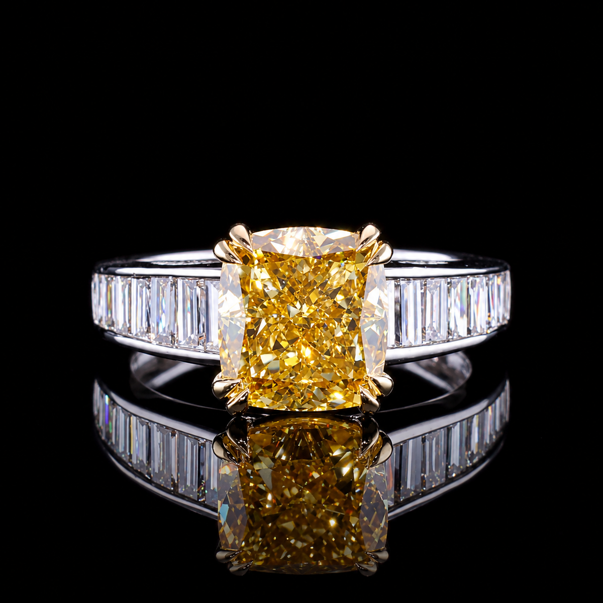 Yellow Radiant Baguette Diamond Ring