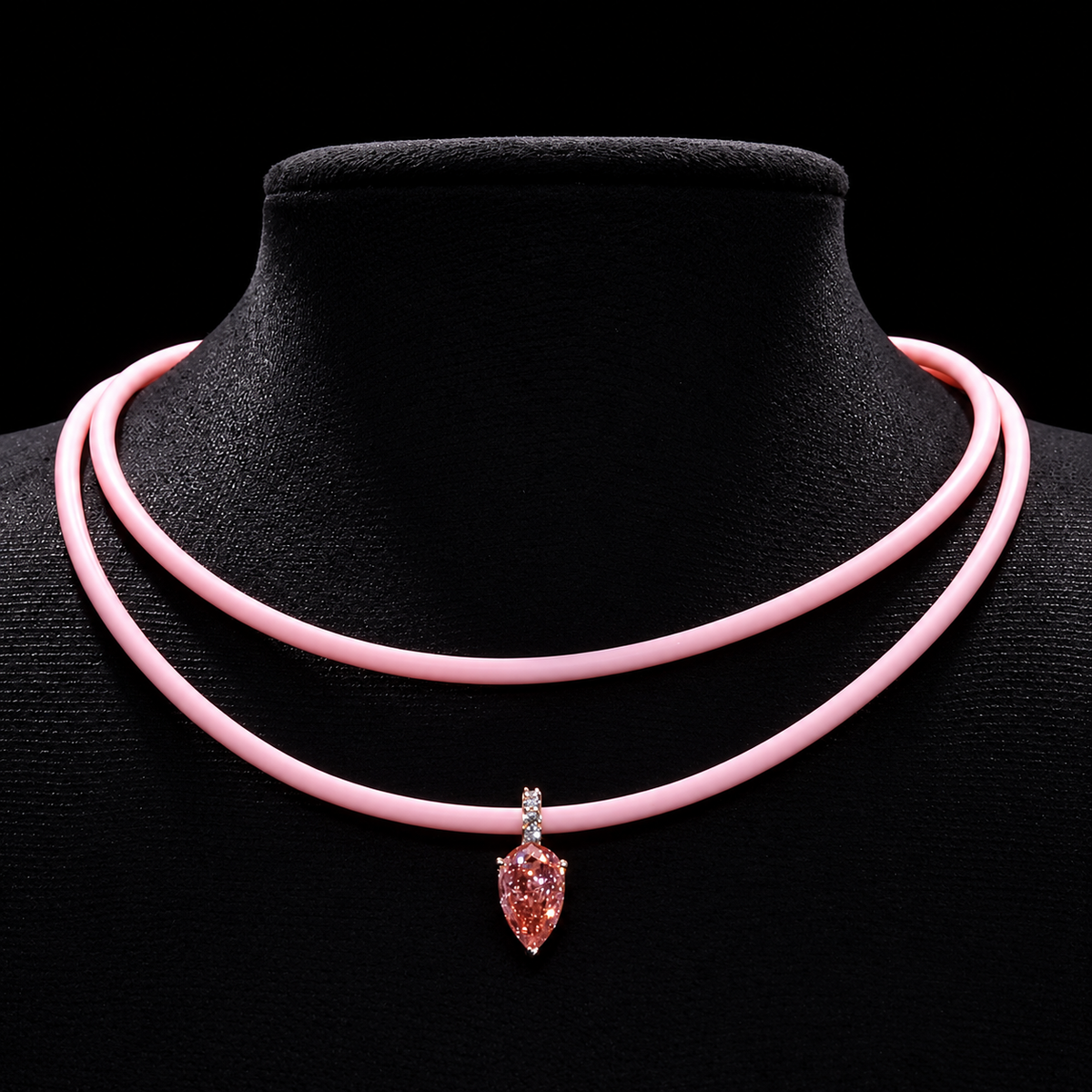 Pink Cord Pear Diamond Necklace