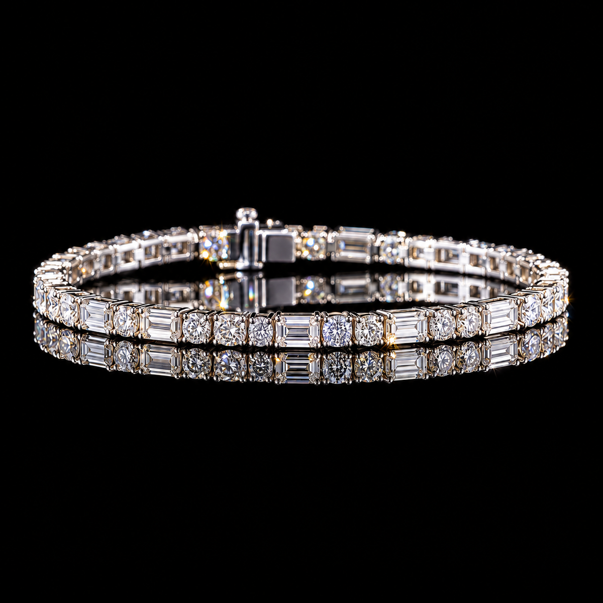 Baguette & Round Three-Row Bracelet