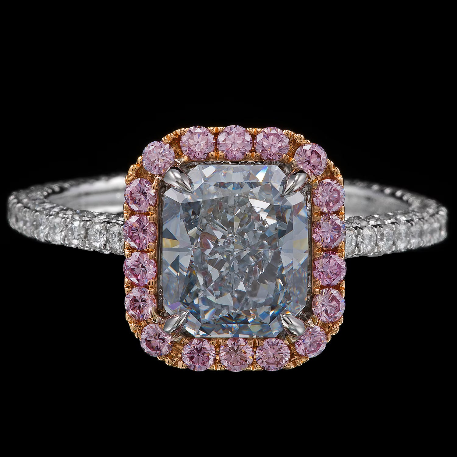1 carat blue radiant pink and white diamond