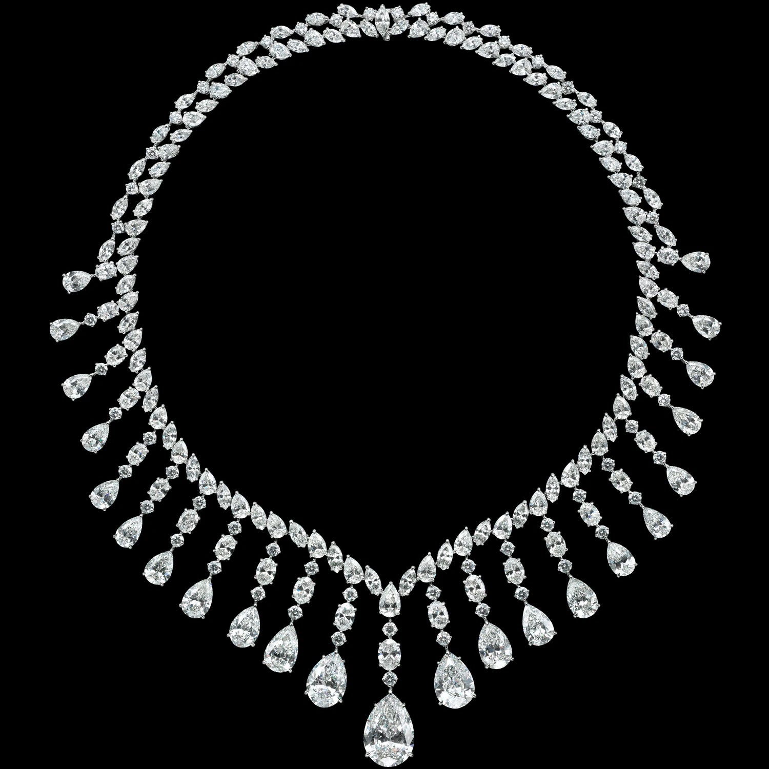 total 110 carat mixed shape diamond necklace