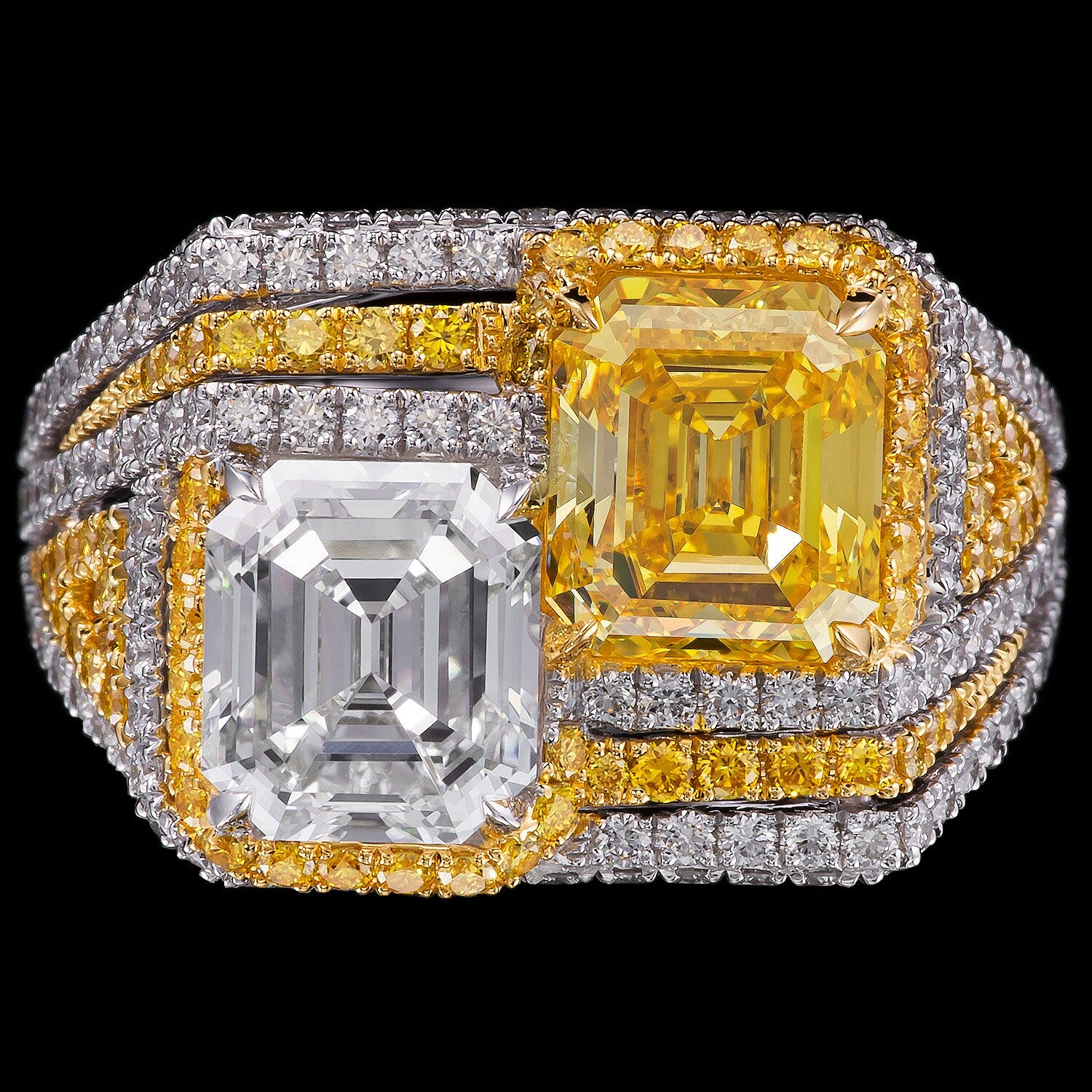 2 + 2 carat white and yellow emerald
