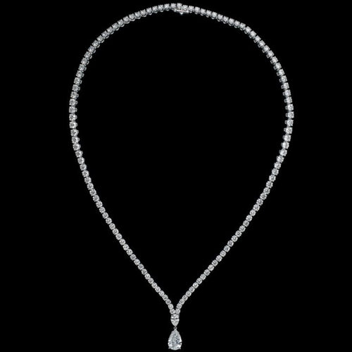 20.62 CT pear and round brilliant diamond drop necklace with 3.02 CT F VVS2 pear diamond by Dan Mor Diamonds