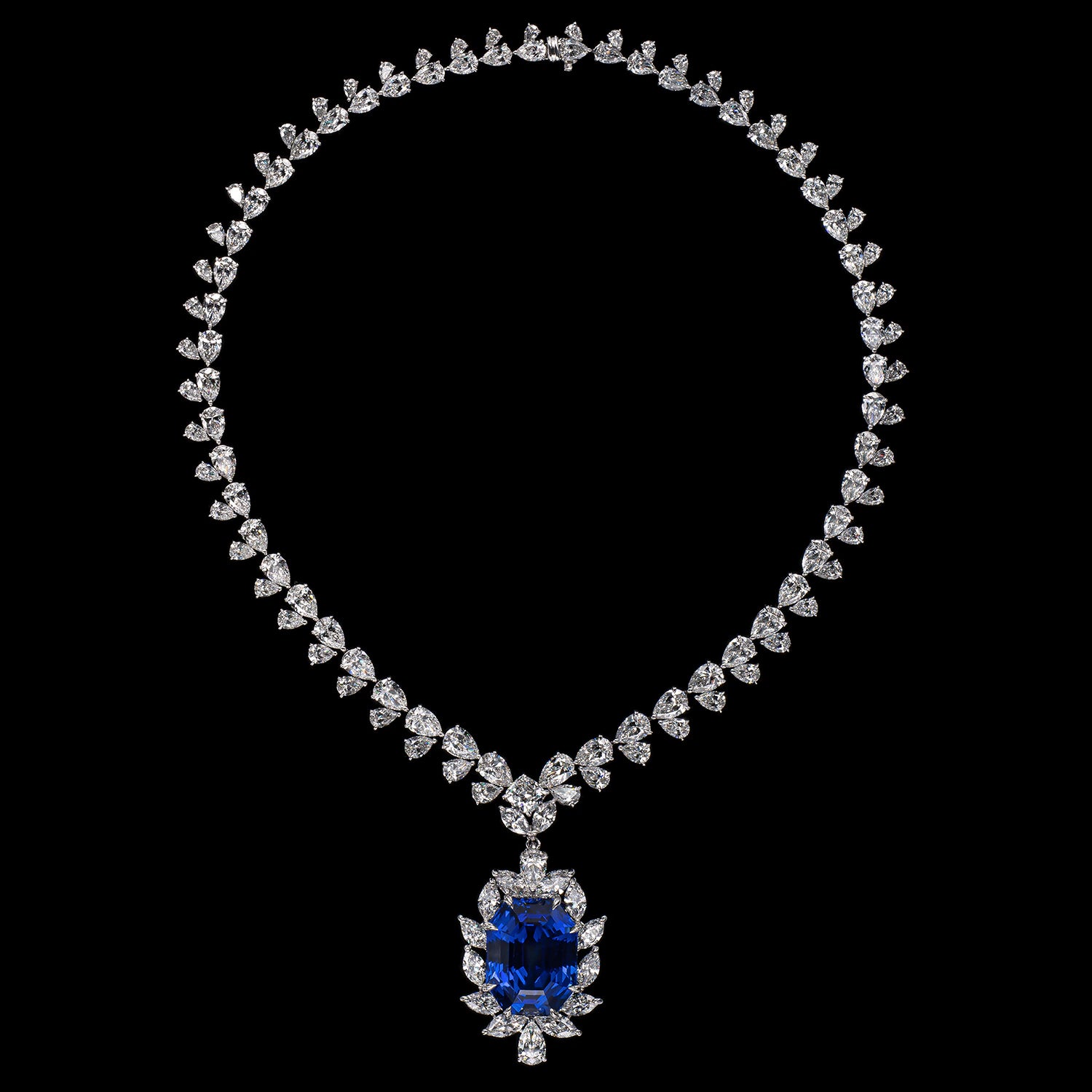 over 44 carat royal blue emerald cut necklace