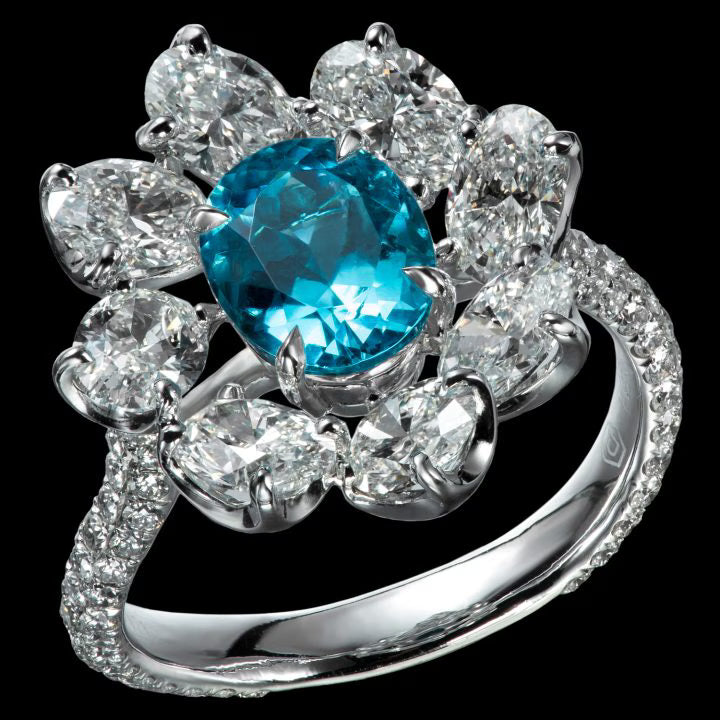 Paraiba Diamond Floating Cluster Flower Ring