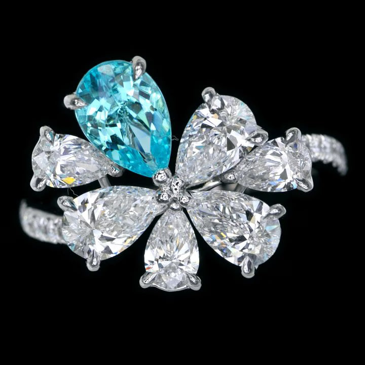 Pear-shaped Paraiba Diamond Ring