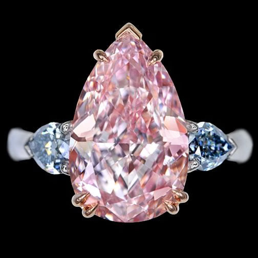 PEAR PINK AND PEAR BLUE DIAMOND RING