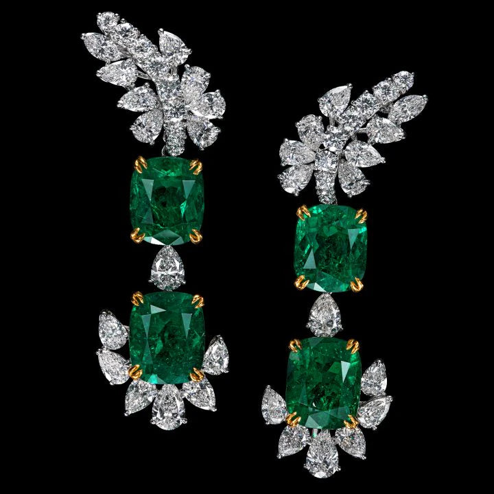 18.28 CARATS EMERALD, CUSHION, PEAR SHAPE EARRING