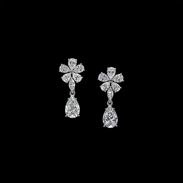 5.96 CT PEAR SHAPE AND MARQUISE FLORAL DIAMOND DROP EARRING D-E VVS2-VS2 PEAR SHAPE