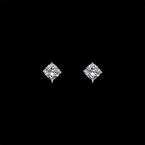 Cushion cut diamond stud earrings in F color VS1 clarity by Dan Mor Diamonds
