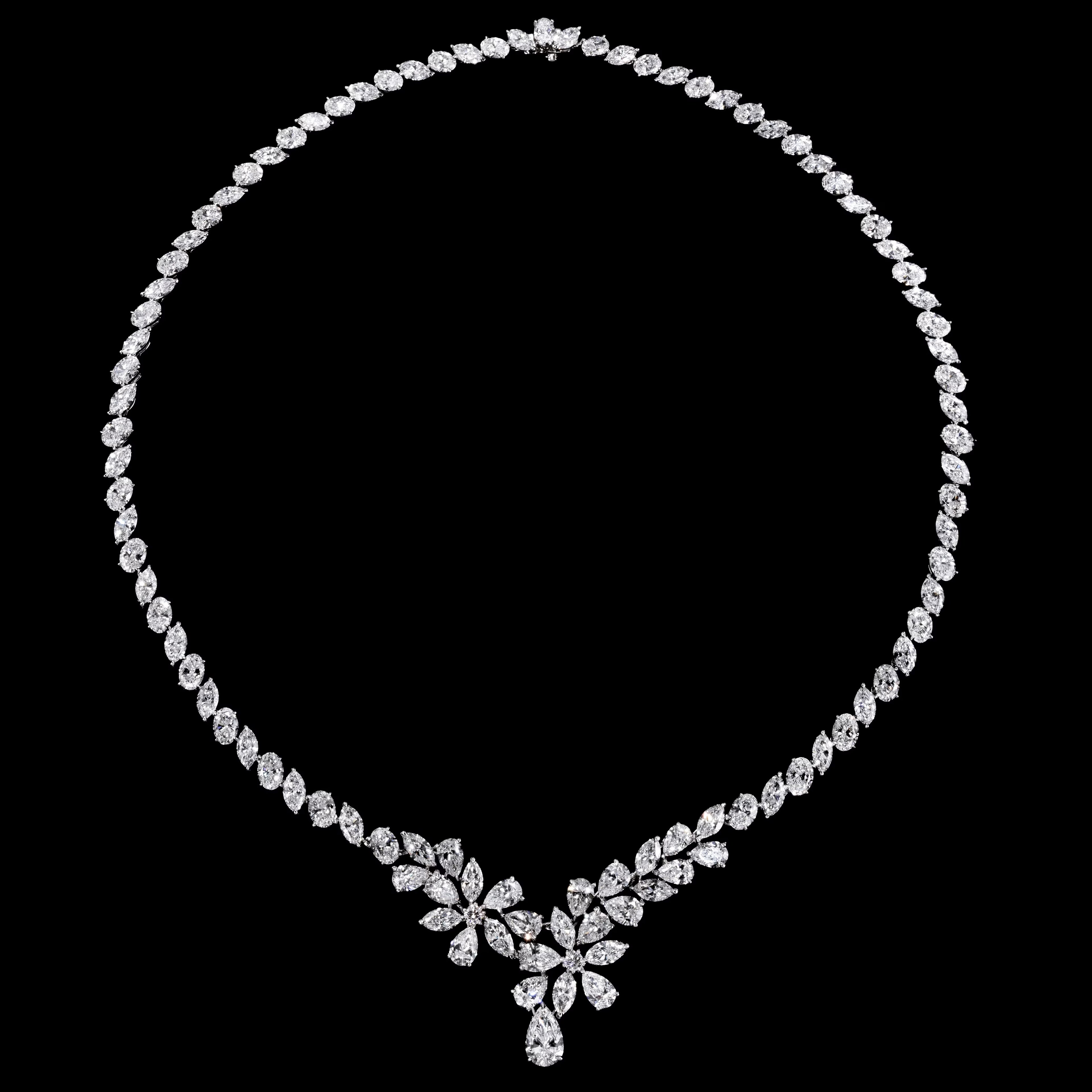 marquise and pear shaped diamonds necklace