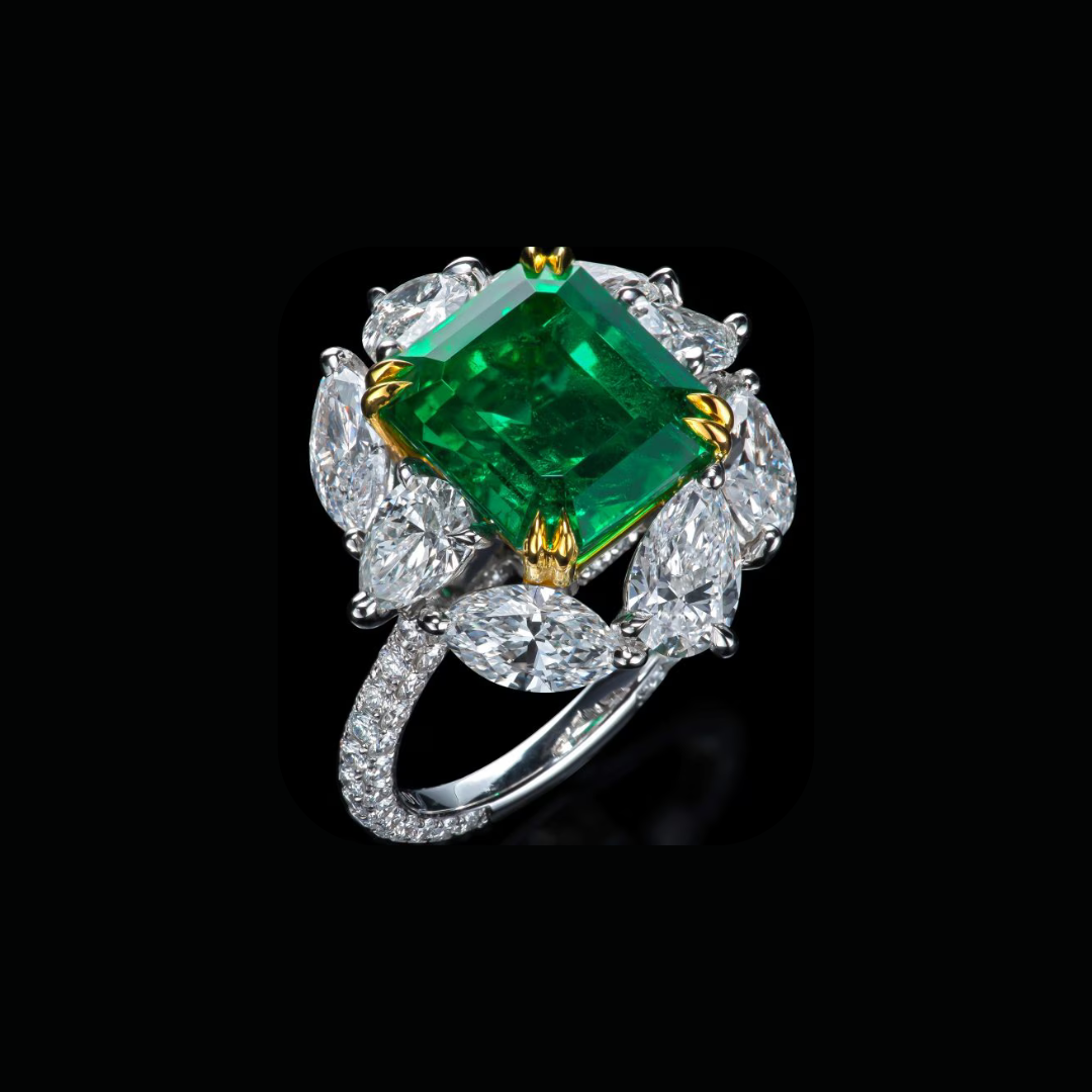 OVER 3 CARATS TOTAL EMERALD DIAMOND RING