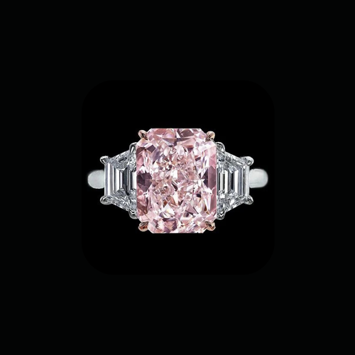 3.50 CT radiant cut fancy pink diamond ring with white side diamonds by Dan Mor Diamonds