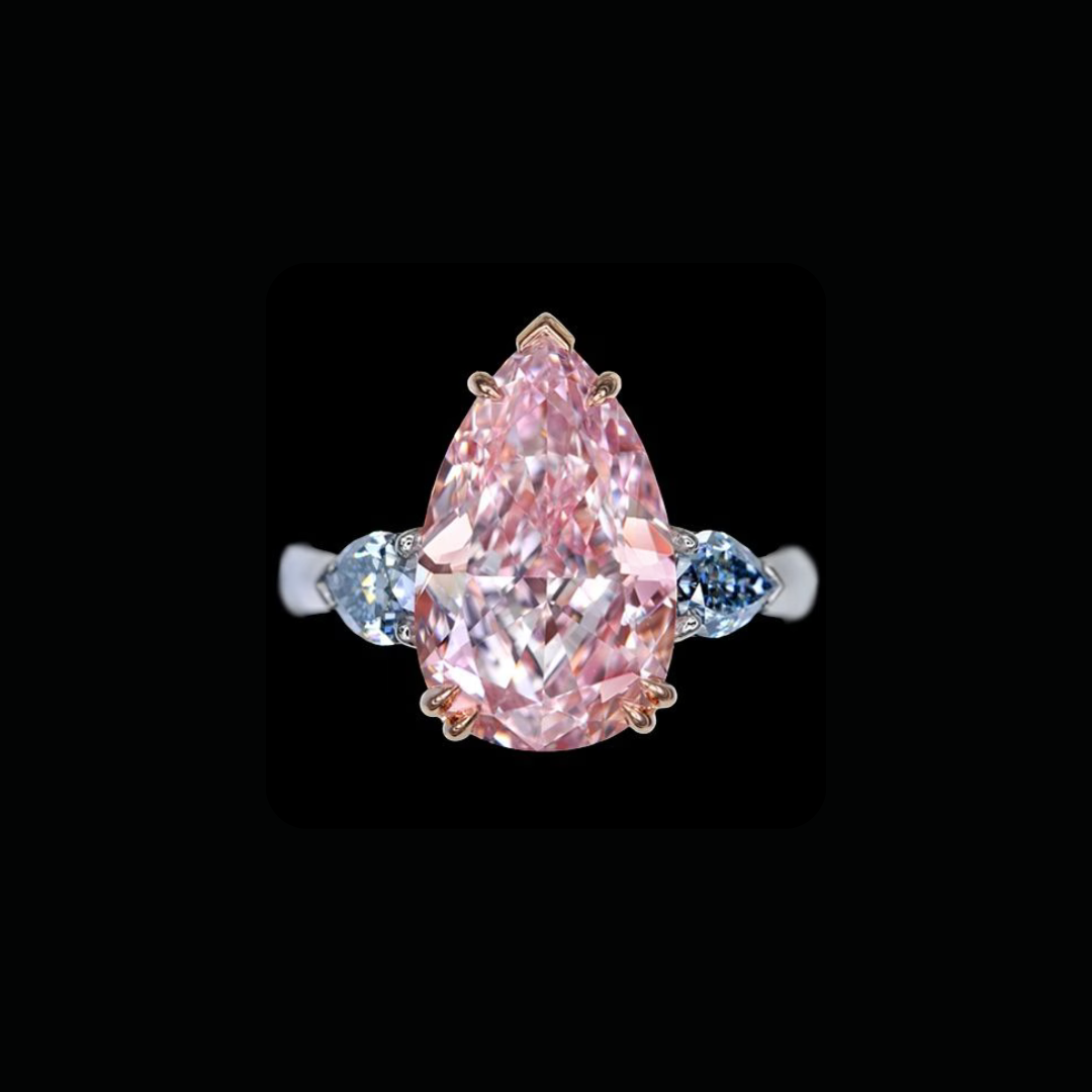 PEAR PINK AND PEAR BLUE DIAMOND RING