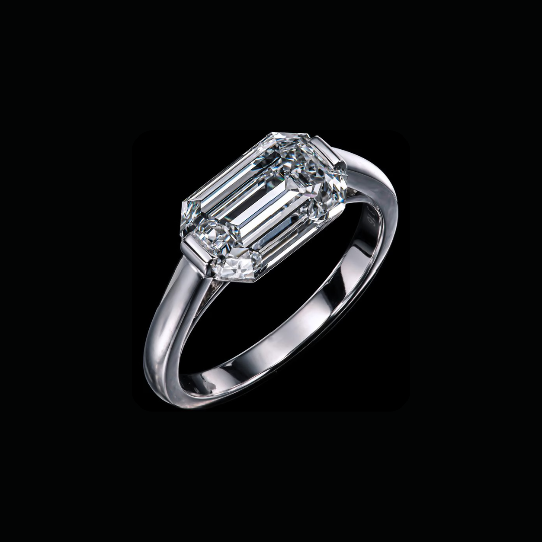 East West Emerald Cut Engagement Ring