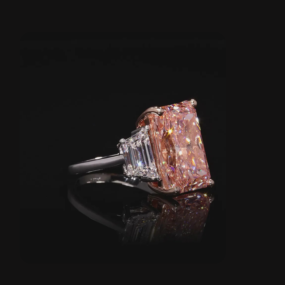 Pink Radiant Cut Diamond Three-Stone Ring Dan Mor Diamonds