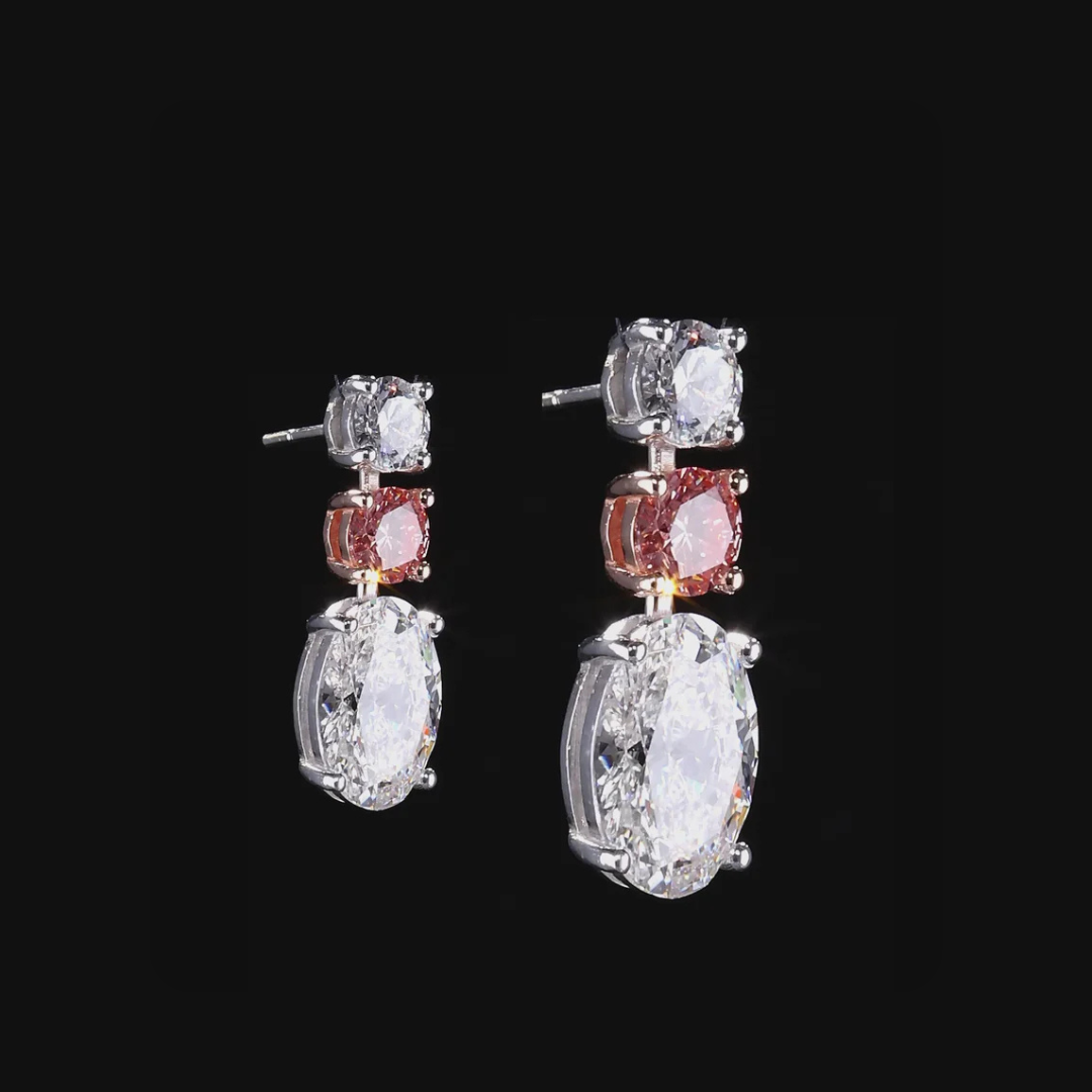 White & Pink Diamond Three-Stone Drop Earrings