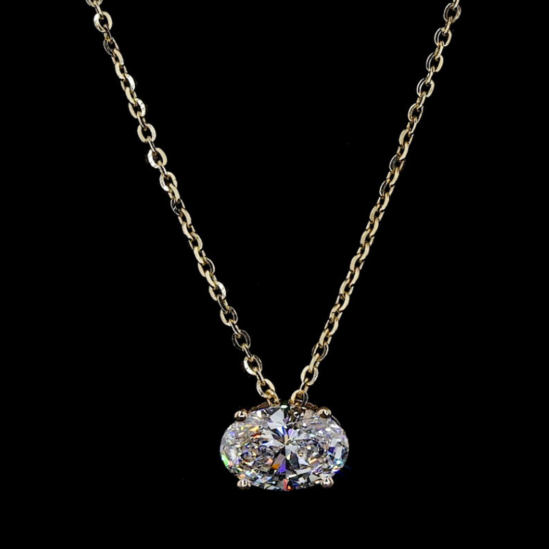 Oval Diamond Solitaire Pendant Necklace