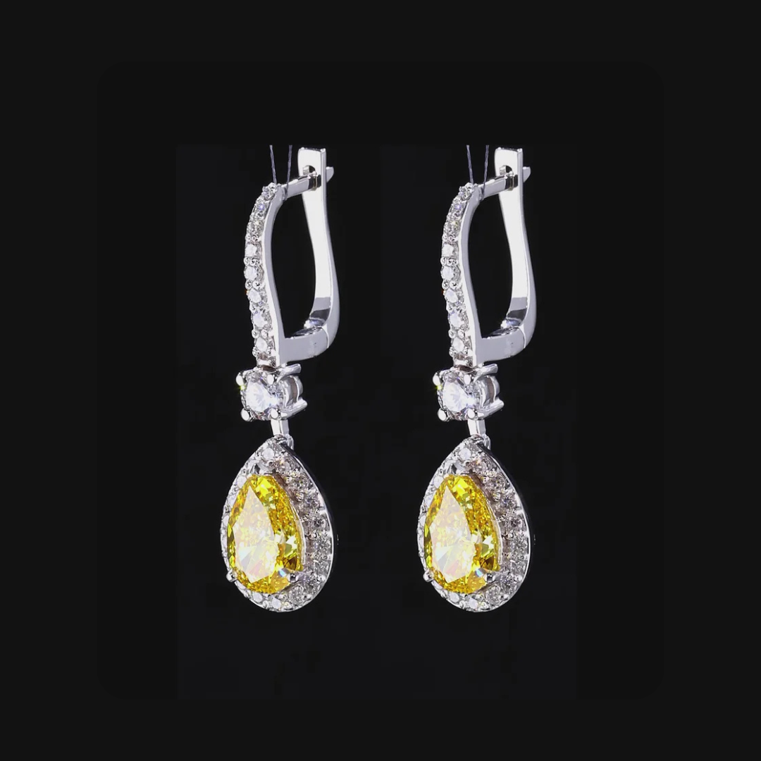 Yellow Pear Diamond Halo Drop Earrings Dan Mor Diamonds