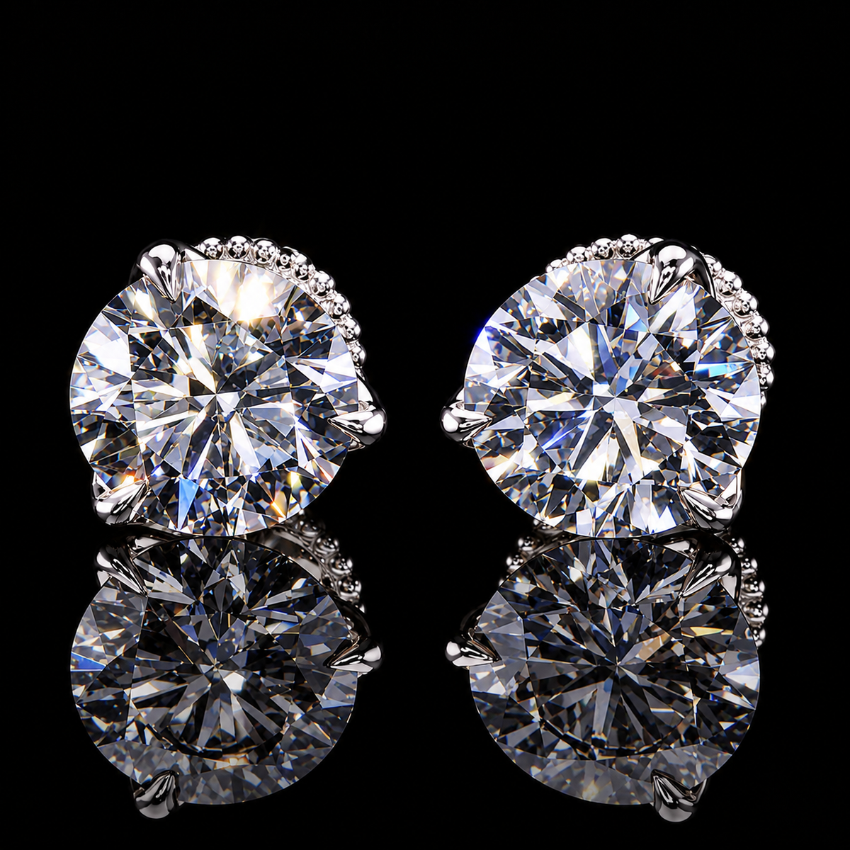 4 carat round brilliant diamond stud earrings with 2 carat diamonds in each earring