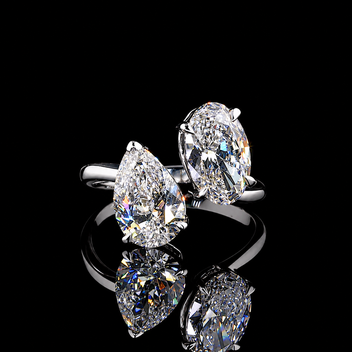 Pear & Oval Diamond Toi et Moi Ring dan mor