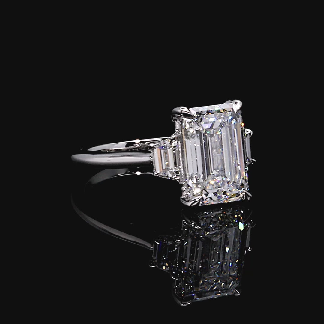 EMERALD THREE STONE LAB DIAMOND RING