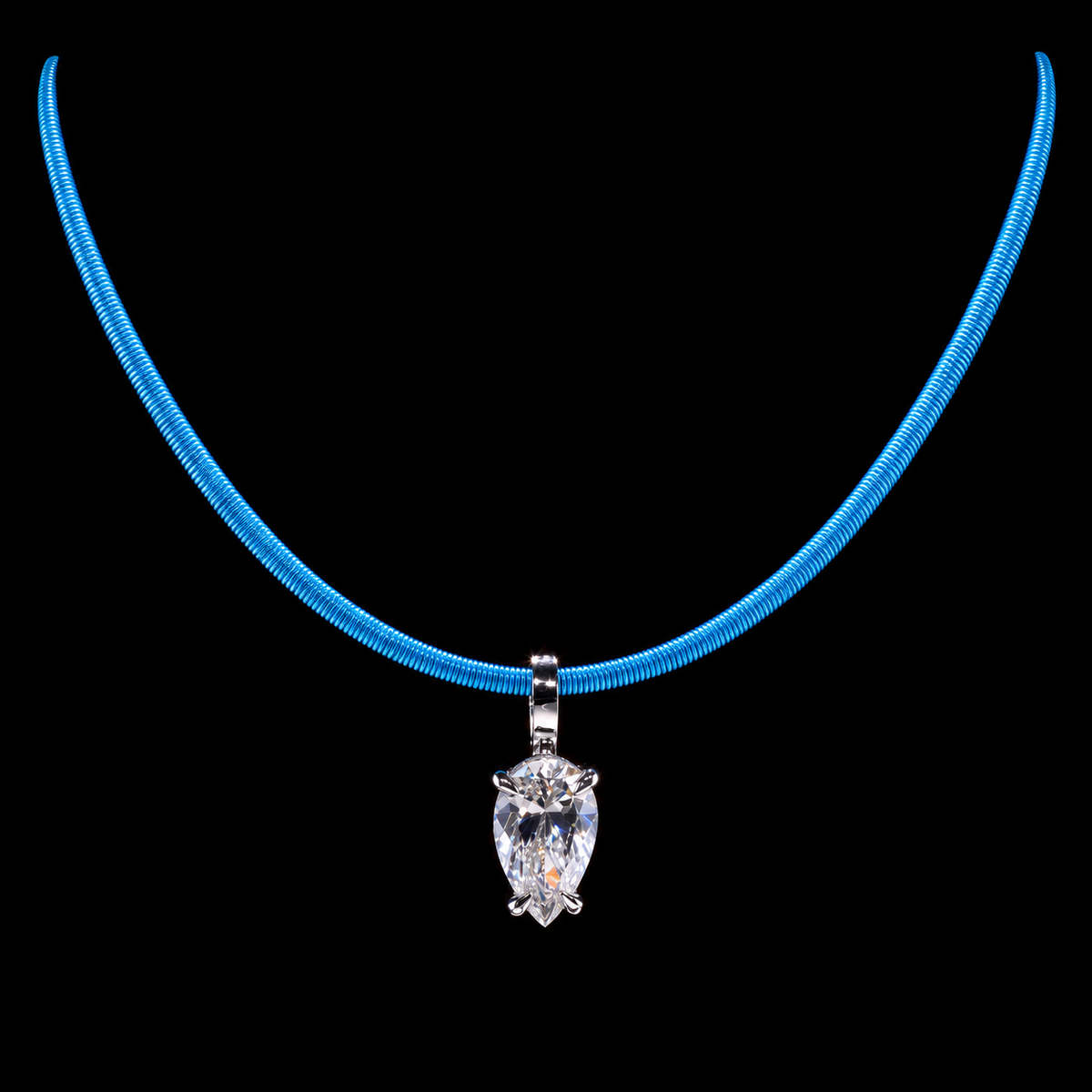 Blue Cord Pear Diamond Necklace