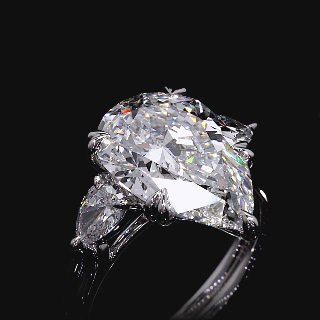 PEAR CUT THREE STONE LAB DIAMOND RING