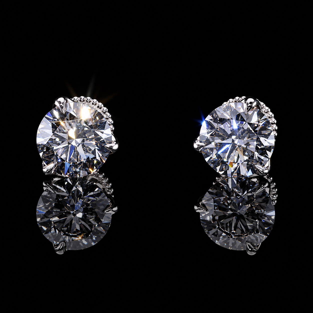 4 carat round brilliant diamond stud earrings with 2 carat diamonds in each earring