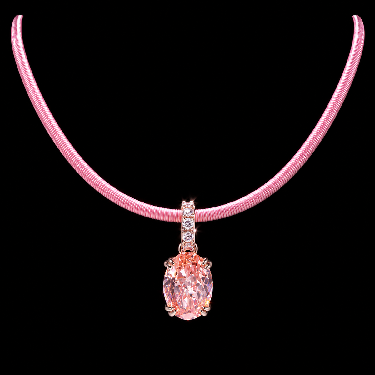 Pink Cord Oval Diamond Necklace