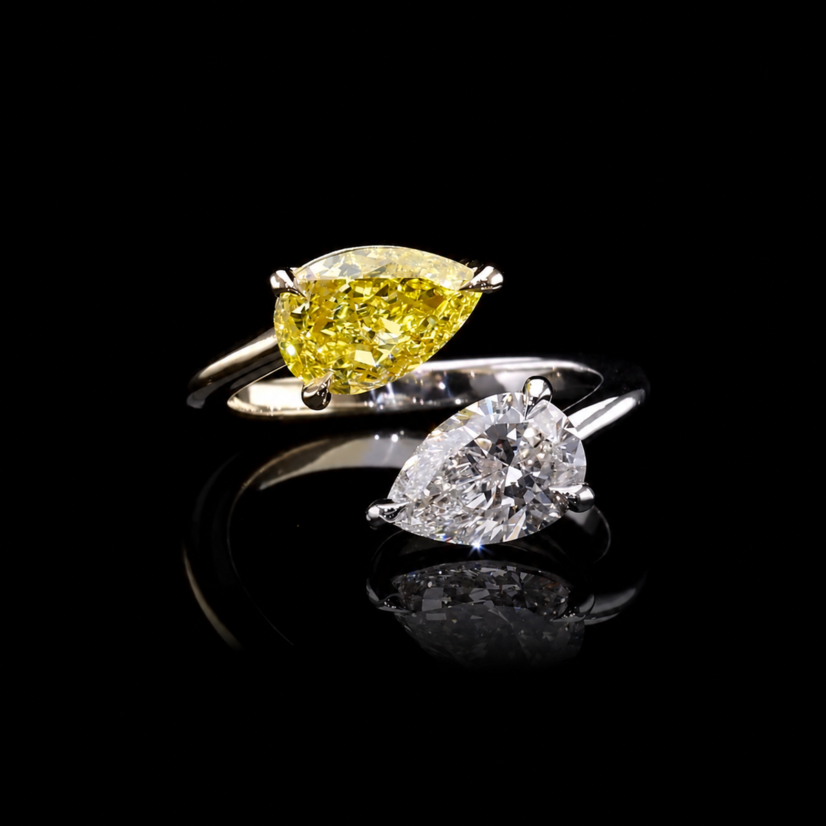 Yellow & White Pear Diamond Duo Ring