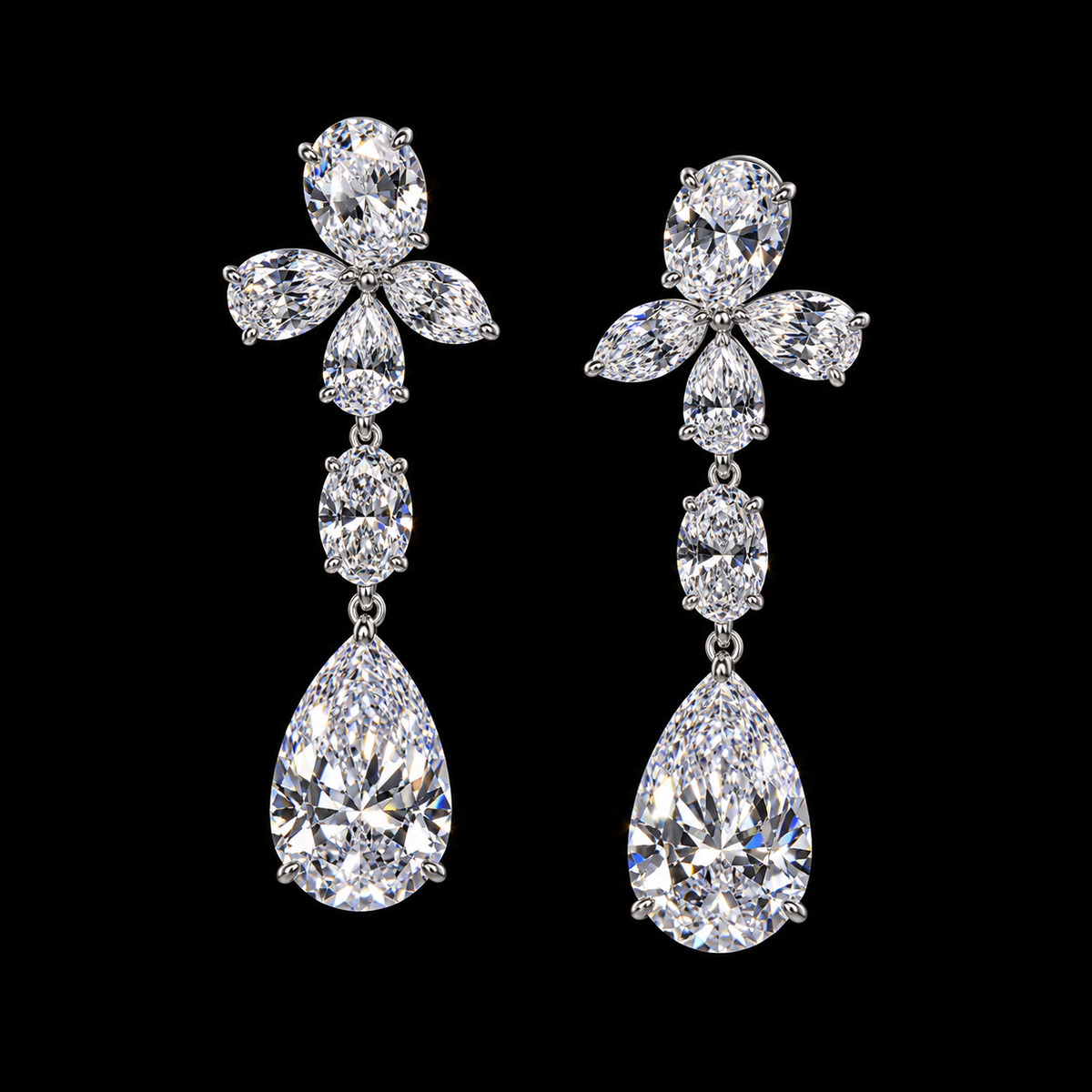Over 16 CT pear oval and marquise diamond drop earrings by Dan Mor Diamonds
