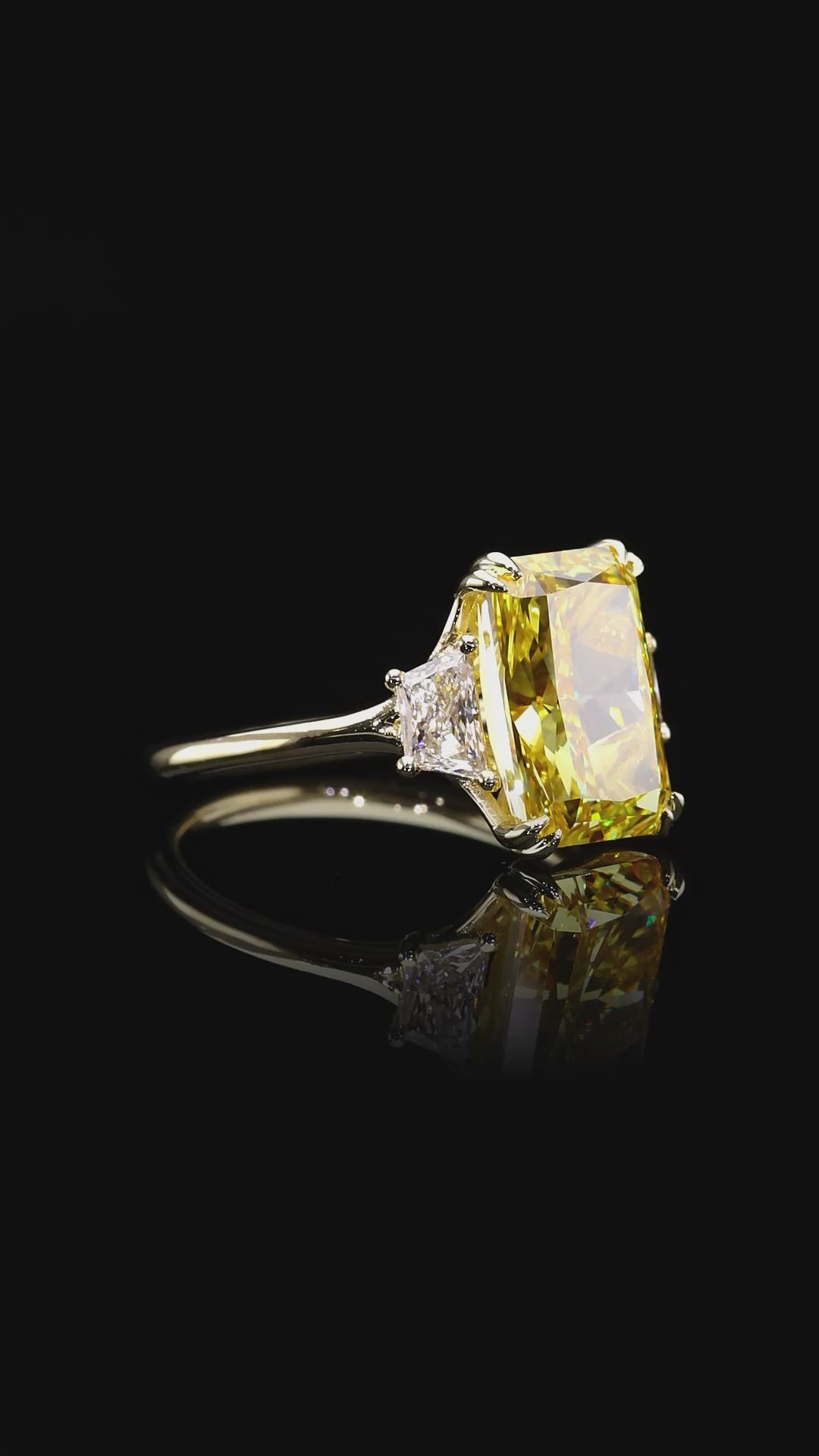 Fancy Yellow Radiant Diamond Three-Stone Ring Dan Mor Diamonds