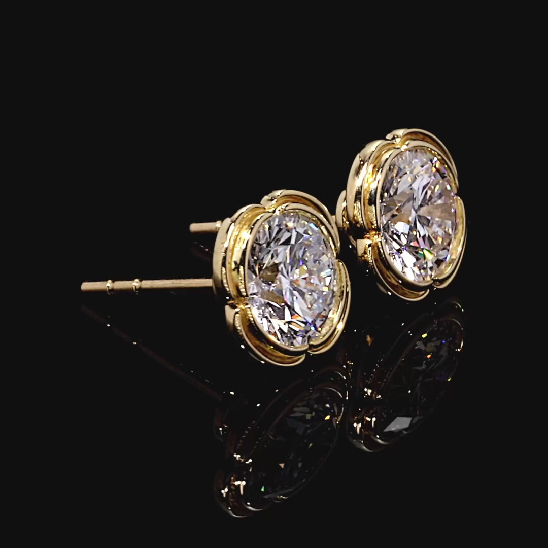 Round Flower Bezel Earrings