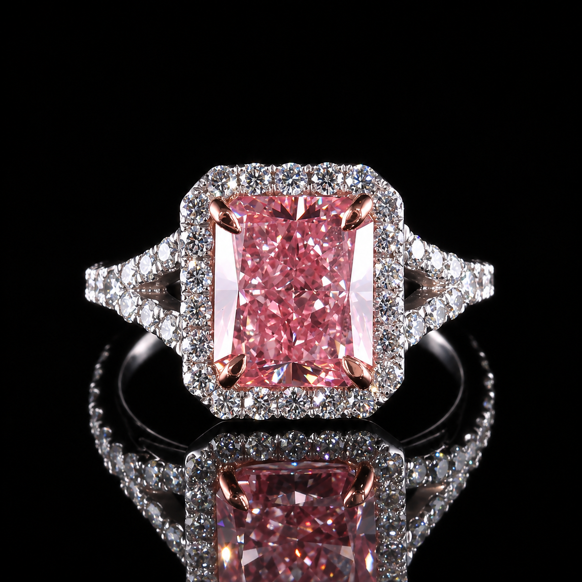 Pink Radiant Cut Diamond Halo Ring Dan Mor Diamonds