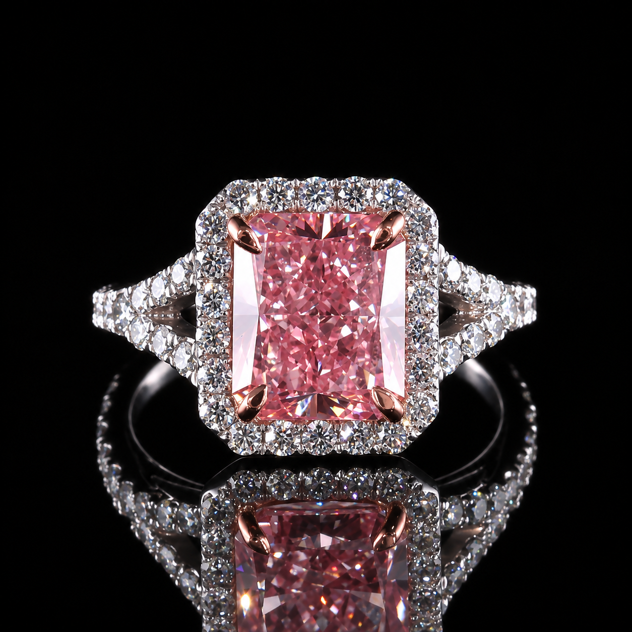 Pink Radiant Cut Diamond Halo Ring Dan Mor Diamonds