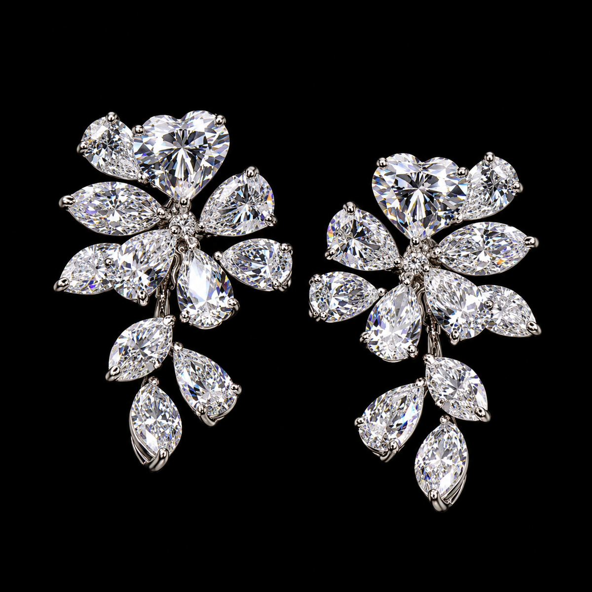 5.79 CT fancy shape diamond earrings with heart pear and marquise diamonds by Dan Mor Diamonds
