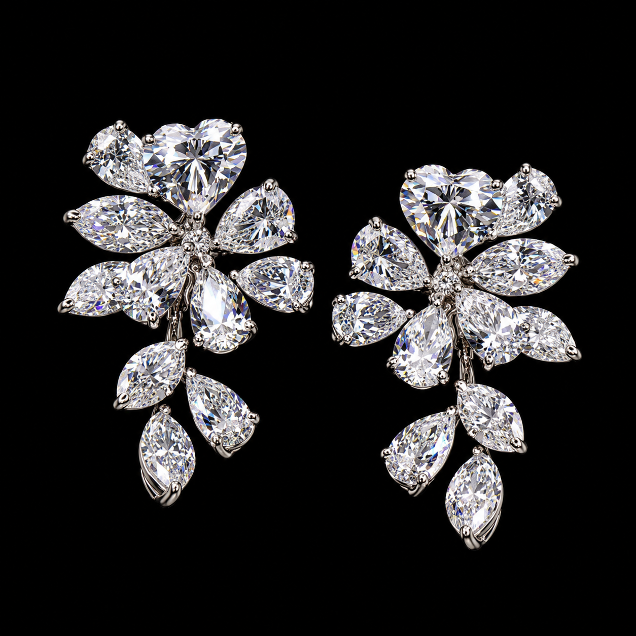 5.79 CT fancy shape diamond earrings with heart pear and marquise diamonds by Dan Mor Diamonds