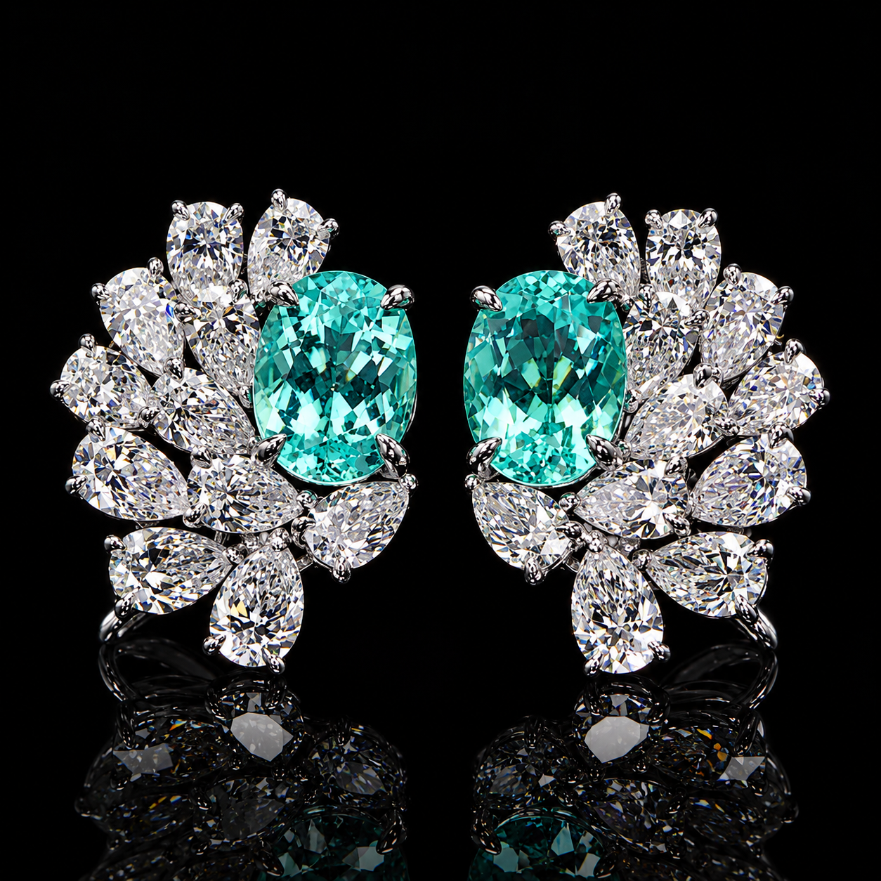 Ocean Crest Aura 9.60 CT Paraiba tourmaline and diamond cluster earrings by Dan Mor Diamonds